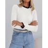 imageZESICA Womens Long Sleeve Ruffle Sweaters Spring Crewneck Color Block Slim Fit Basic Casual Knit Pullover Sweater TopsIvory