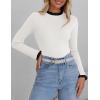 imageZESICA Womens Long Sleeve Ruffle Sweaters Spring Crewneck Color Block Slim Fit Basic Casual Knit Pullover Sweater TopsIvory