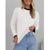 imageZESICA Womens Long Sleeve Ruffle Sweaters Spring Crewneck Color Block Slim Fit Basic Casual Knit Pullover Sweater TopsIvory