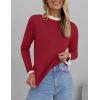 imageZESICA Womens Long Sleeve Ruffle Sweaters Spring Crewneck Color Block Slim Fit Basic Casual Knit Pullover Sweater TopsPurple Red