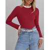 imageZESICA Womens Long Sleeve Ruffle Sweaters Spring Crewneck Color Block Slim Fit Basic Casual Knit Pullover Sweater TopsPurple Red