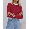 imageZESICA Womens Long Sleeve Ruffle Sweaters Spring Crewneck Color Block Slim Fit Basic Casual Knit Pullover Sweater TopsPurple Red