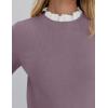imageZESICA Womens Long Sleeve Ruffle Sweaters Spring Crewneck Color Block Slim Fit Basic Casual Knit Pullover Sweater TopsTaro