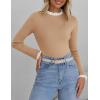 imageZESICA Womens Long Sleeve Ruffle Sweaters Spring Crewneck Color Block Slim Fit Basic Casual Knit Pullover Sweater TopsToffee