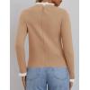 imageZESICA Womens Long Sleeve Ruffle Sweaters Spring Crewneck Color Block Slim Fit Basic Casual Knit Pullover Sweater TopsToffee