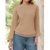 imageZESICA Womens Sweaters Puff Long Sleeve Crew Neck Solid Color Casual Soft Knit Pullover Tops Trendy ClothesLight Khaki