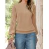 imageZESICA Womens Sweaters Puff Long Sleeve Crew Neck Solid Color Casual Soft Knit Pullover Tops Trendy ClothesLight Khaki