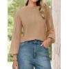 imageZESICA Womens Sweaters Puff Long Sleeve Crew Neck Solid Color Casual Soft Knit Pullover Tops Trendy ClothesLight Khaki