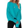 imageZESICA Womens Fall Long Sleeve Crew Neck Solid Color Cable Knit Chunky Casual Oversized Pullover Sweater TopsLakeblue