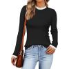 imageZESICA Womens Long Sleeve Ruffle Sweaters Spring Crewneck Color Block Slim Fit Basic Casual Knit Pullover Sweater TopsBlack