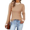 imageZESICA Womens Long Sleeve Ruffle Sweaters Spring Crewneck Color Block Slim Fit Basic Casual Knit Pullover Sweater TopsToffee