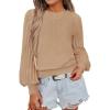 imageZESICA Womens Sweaters Puff Long Sleeve Crew Neck Solid Color Casual Soft Knit Pullover Tops Trendy ClothesLight Khaki