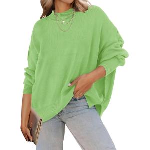 imageZESICA Womens Fall Casual Long Sleeve Crew Neck Side Slit Oversized Ribbed Knit Pullover Sweater TopsGreen
