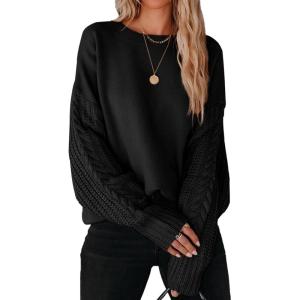 imageZESICA Womens Fall Long Sleeve Crew Neck Solid Color Cable Knit Chunky Casual Oversized Pullover Sweater TopsBlack