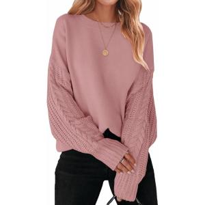 imageZESICA Womens Fall Long Sleeve Crew Neck Solid Color Cable Knit Chunky Casual Oversized Pullover Sweater TopsPurple