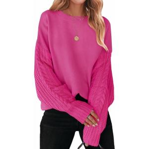 imageZESICA Womens Fall Long Sleeve Crew Neck Solid Color Cable Knit Chunky Casual Oversized Pullover Sweater TopsRose