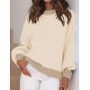 imageZESICA Womens Casual Long Sleeve Crew Neck Pullover 2025 Spring Ribbed Knit Loose Contrast Color Sweater TopsApricot