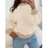 imageZESICA Womens Casual Long Sleeve Crew Neck Pullover 2025 Spring Ribbed Knit Loose Contrast Color Sweater TopsApricot