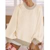 imageZESICA Womens Casual Long Sleeve Crew Neck Pullover 2025 Spring Ribbed Knit Loose Contrast Color Sweater TopsApricot