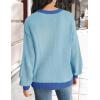 imageZESICA Womens Casual Long Sleeve Crew Neck Pullover 2025 Spring Ribbed Knit Loose Contrast Color Sweater TopsBlue