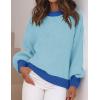 imageZESICA Womens Casual Long Sleeve Crew Neck Pullover 2025 Spring Ribbed Knit Loose Contrast Color Sweater TopsBlue