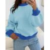 imageZESICA Womens Casual Long Sleeve Crew Neck Pullover 2025 Spring Ribbed Knit Loose Contrast Color Sweater TopsBlue
