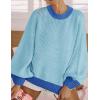 imageZESICA Womens Casual Long Sleeve Crew Neck Pullover 2025 Spring Ribbed Knit Loose Contrast Color Sweater TopsBlue