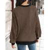 imageZESICA Womens Casual Long Sleeve Crew Neck Pullover 2025 Spring Ribbed Knit Loose Contrast Color Sweater TopsBrown