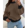 imageZESICA Womens Casual Long Sleeve Crew Neck Pullover 2025 Spring Ribbed Knit Loose Contrast Color Sweater TopsBrown