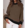 imageZESICA Womens Casual Long Sleeve Crew Neck Pullover 2025 Spring Ribbed Knit Loose Contrast Color Sweater TopsBrown