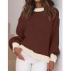 imageZESICA Womens Casual Long Sleeve Crew Neck Pullover 2025 Spring Ribbed Knit Loose Contrast Color Sweater TopsCoffee
