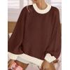 imageZESICA Womens Casual Long Sleeve Crew Neck Pullover 2025 Spring Ribbed Knit Loose Contrast Color Sweater TopsCoffee