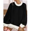 imageZESICA Womens Casual Long Sleeve Crew Neck Pullover 2025 Spring Ribbed Knit Loose Contrast Color Sweater TopsDark
