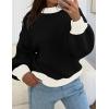 imageZESICA Womens Casual Long Sleeve Crew Neck Pullover 2025 Spring Ribbed Knit Loose Contrast Color Sweater TopsDark