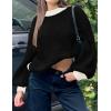 imageZESICA Womens Casual Long Sleeve Crew Neck Pullover 2025 Spring Ribbed Knit Loose Contrast Color Sweater TopsDark