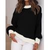 imageZESICA Womens Casual Long Sleeve Crew Neck Pullover 2025 Spring Ribbed Knit Loose Contrast Color Sweater TopsDark