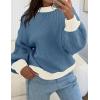 imageZESICA Womens Casual Long Sleeve Crew Neck Pullover 2025 Spring Ribbed Knit Loose Contrast Color Sweater TopsDustyblue