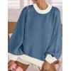 imageZESICA Womens Casual Long Sleeve Crew Neck Pullover 2025 Spring Ribbed Knit Loose Contrast Color Sweater TopsDustyblue