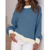 imageZESICA Womens Casual Long Sleeve Crew Neck Pullover 2025 Spring Ribbed Knit Loose Contrast Color Sweater TopsDustyblue