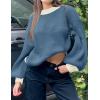 imageZESICA Womens Casual Long Sleeve Crew Neck Pullover 2025 Spring Ribbed Knit Loose Contrast Color Sweater TopsDustyblue