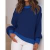 imageZESICA Womens Casual Long Sleeve Crew Neck Pullover 2025 Spring Ribbed Knit Loose Contrast Color Sweater TopsNavy
