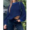 imageZESICA Womens Casual Long Sleeve Crew Neck Pullover 2025 Spring Ribbed Knit Loose Contrast Color Sweater TopsNavy