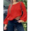 imageZESICA Womens Casual Long Sleeve Crew Neck Pullover 2025 Spring Ribbed Knit Loose Contrast Color Sweater TopsRed