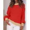 imageZESICA Womens Casual Long Sleeve Crew Neck Pullover 2025 Spring Ribbed Knit Loose Contrast Color Sweater TopsRed