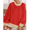 imageZESICA Womens Casual Long Sleeve Crew Neck Pullover 2025 Spring Ribbed Knit Loose Contrast Color Sweater TopsRed
