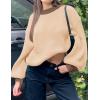 imageZESICA Womens Casual Long Sleeve Crew Neck Pullover 2025 Spring Ribbed Knit Loose Contrast Color Sweater TopsToffee