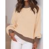 imageZESICA Womens Casual Long Sleeve Crew Neck Pullover 2025 Spring Ribbed Knit Loose Contrast Color Sweater TopsToffee