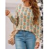 imageZESICA Womens Long Sleeve Crewneck Sweater 2025 Fall Printed Cute Oversized Knitted Pullover Tops Trendy ClothesApricot