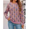 imageZESICA Womens Long Sleeve Crewneck Sweater 2025 Fall Printed Cute Oversized Knitted Pullover Tops Trendy ClothesPink