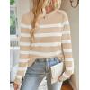 imageZESICA Womens Long Sleeve Lightweight Striped Tops Fall Crewneck Ribbed Knit ShirtsApricot